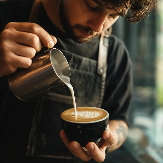 Latte art being poured