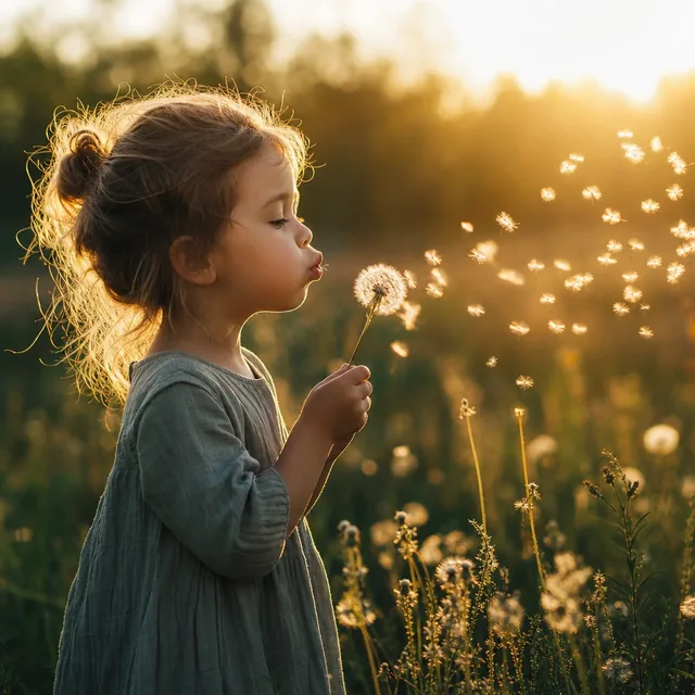 Child blowing dandelion seeds