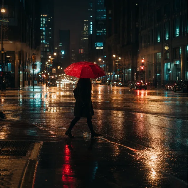 Red umbrella on a rainy street